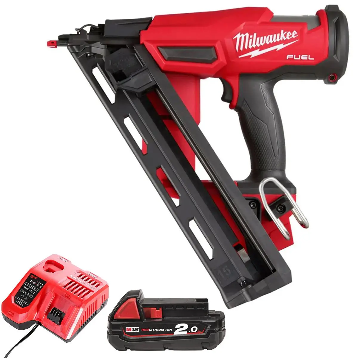 Milwaukee M18fn15ga-0 18V Brushless 15Ga Angled Finish Nailer With 1 X 2.0Ah Battery & Charger 1