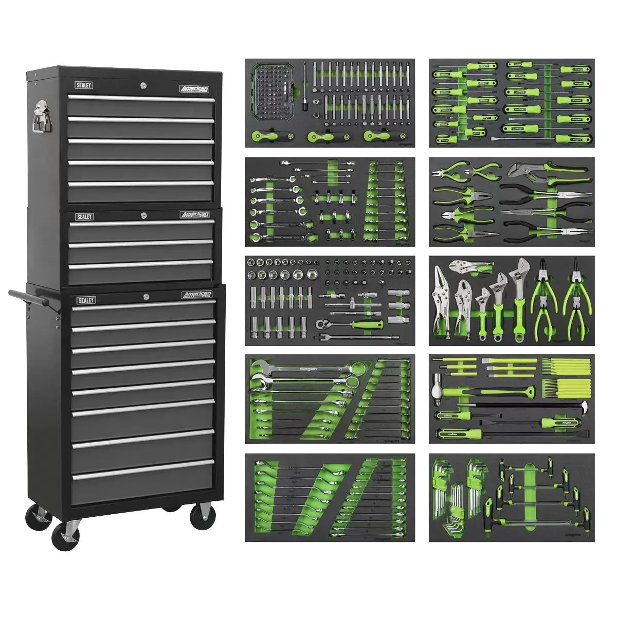 Sealey Ap35tbcombo Tool Chest Combination 16 Drawer With Ball-Bearing Slides Black/Grey & 398Pc Tool Kit 1