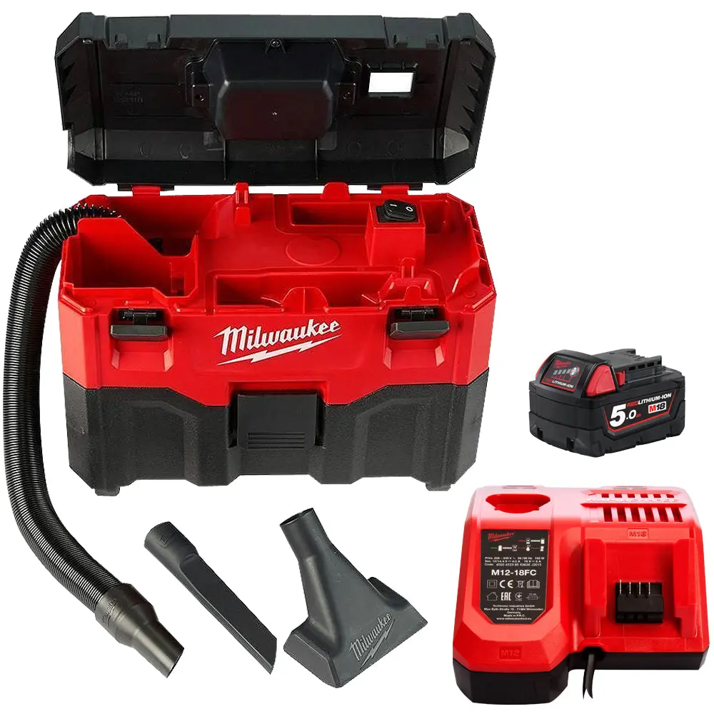 Milwaukee M18vc2-0 18V Wet Dry Vacuum 2Nd Generation With 1 X 5.0Ah Battery & Charger 1