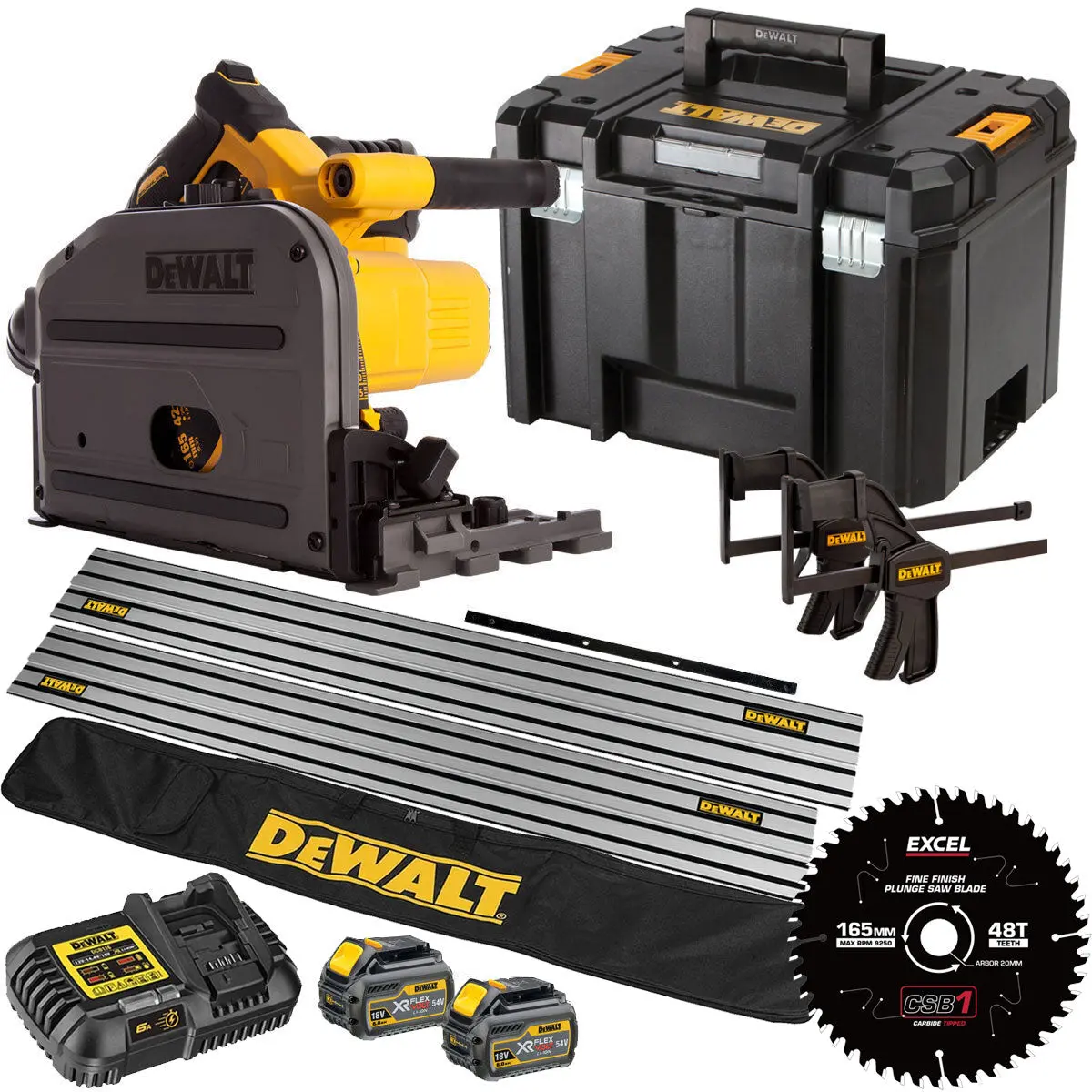 Dewalt Dcs520t2 54V Flexvolt Brushless 165Mm Plunge Saw 2 X 6.0Ah Battery Charger Case, Accessories With Blade 1