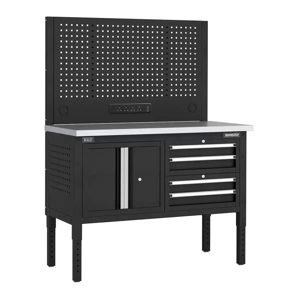 Sealey Apmwb50combo1ss Superline Pro Modular Workbench With 4 Drawers & Cupboard Stainless Steel Worktop 1265Mm 1