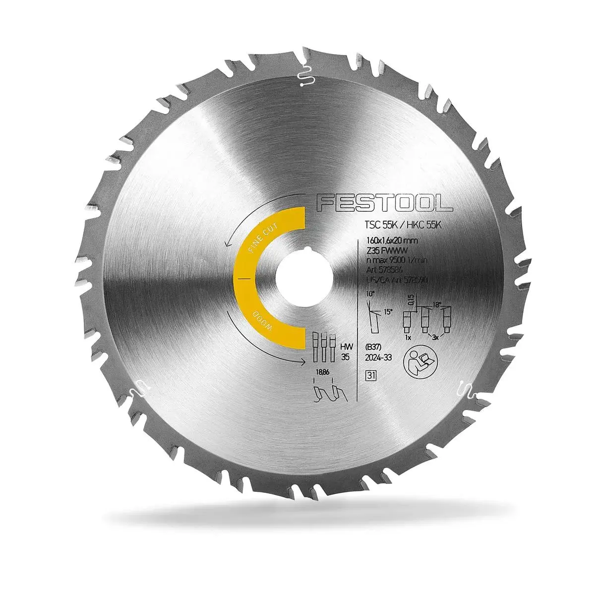 Festool 160Mm X 1.6Mm X 20Mm Fwww 35T Wood Fine Cut Saw Blade - 578586 1