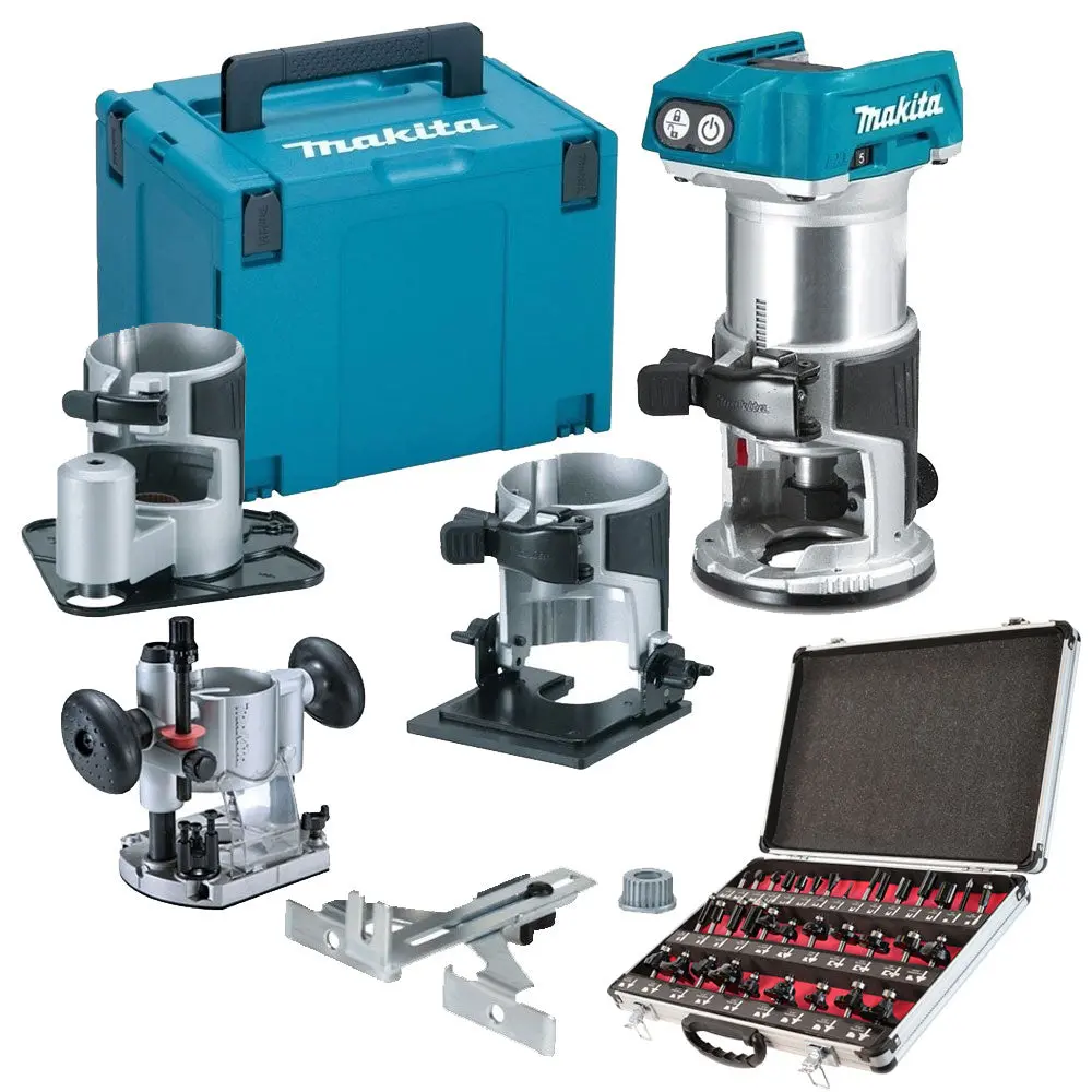 Makita Drt50zjx3 18V Brushless Router Trimmer Base With 1/4" 35 Piece Cutter Set 1