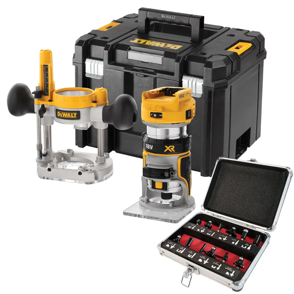 Dewalt Dcw604nt 18V Brushless Router Trimmer With 1/4" 12 Piece Cutter Set 1