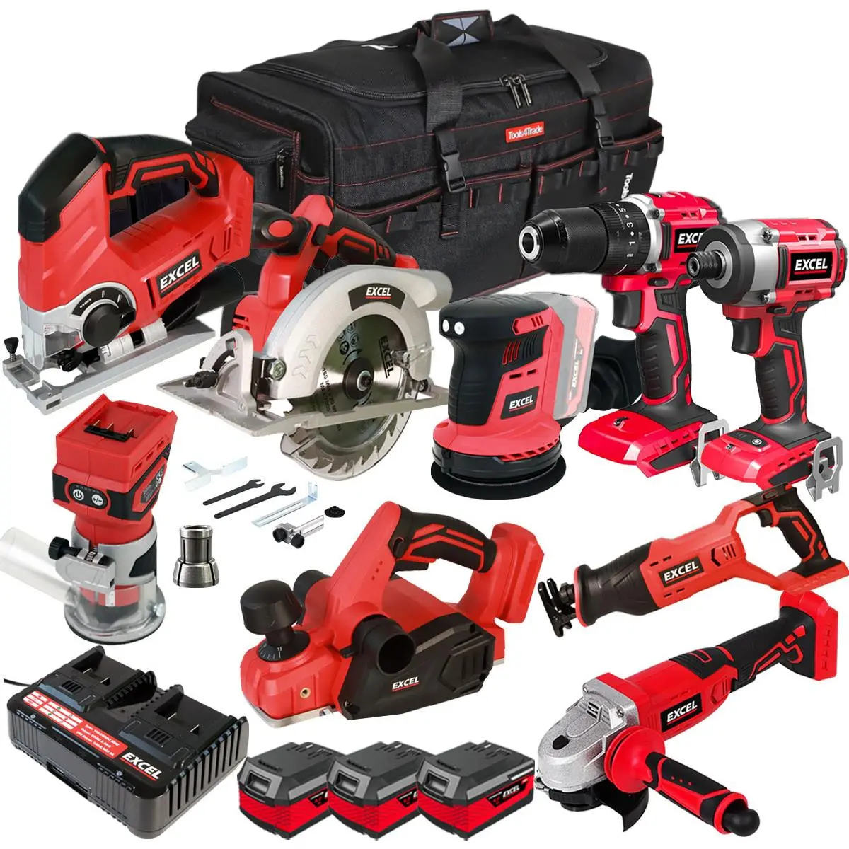 Excel 18V 9 Piece Combo Kit With 3 X 4.0Ah Batteries & Charger Exlkit-16294 1