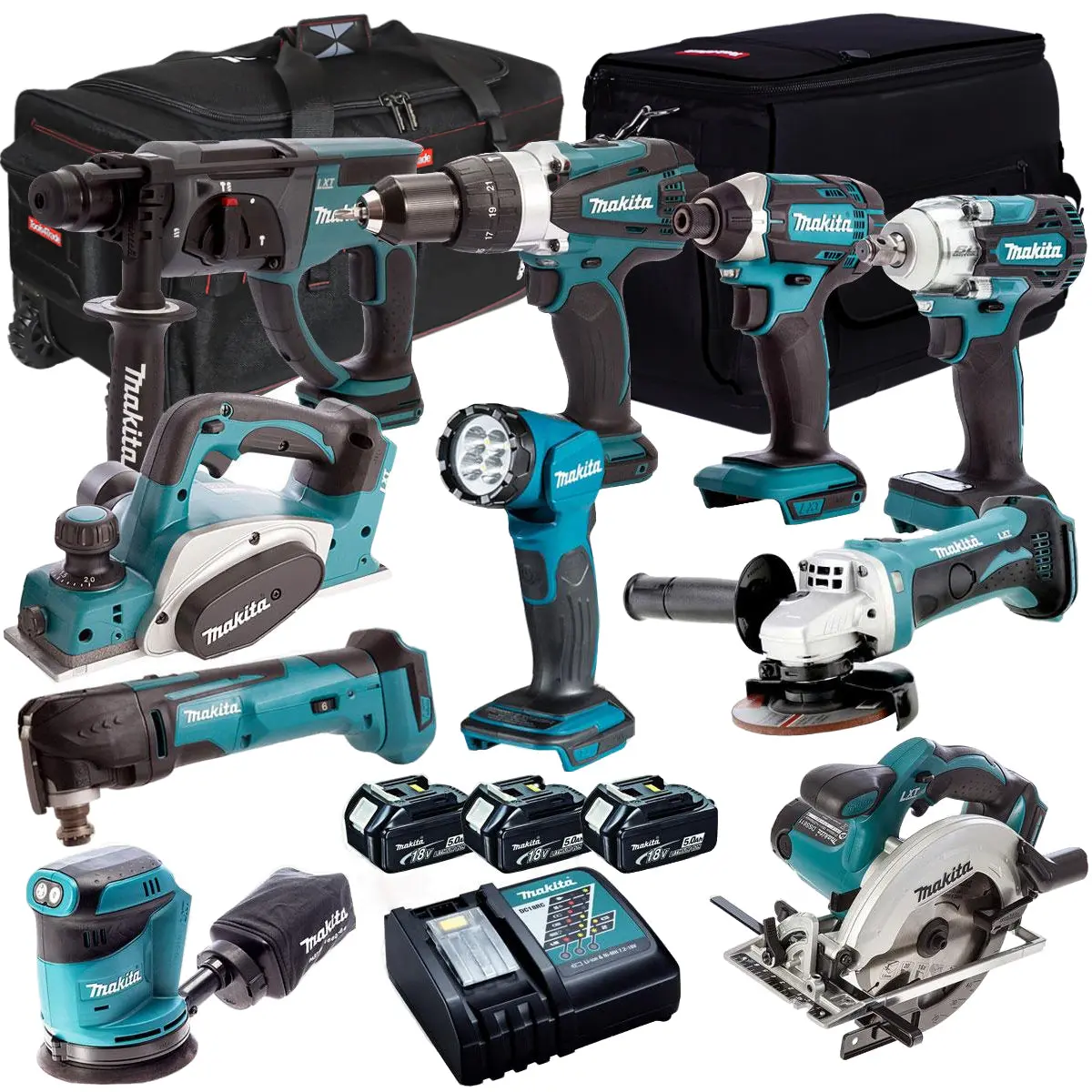 Makita 10 Piece Kit 18V Li-Ion With 3 X 5.0Ah Batteries Charger T4tkit-309 1