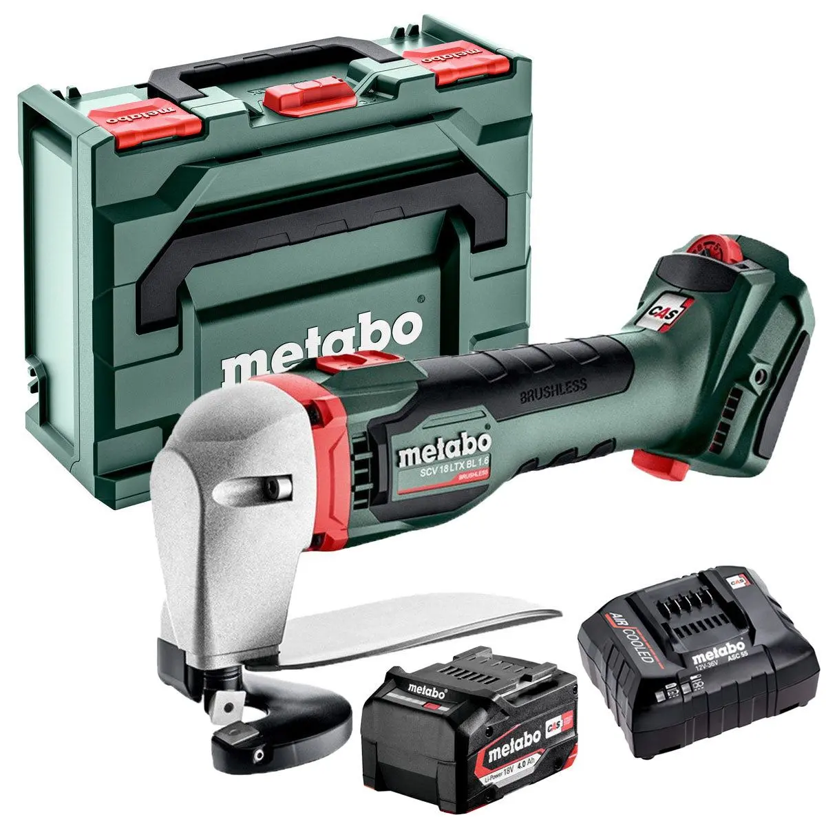 Metabo Scv 18 Ltx Bl 1.6 18V Brushless Metal Shear With 1 X 4.0Ah Battery Charger & Metabox 1
