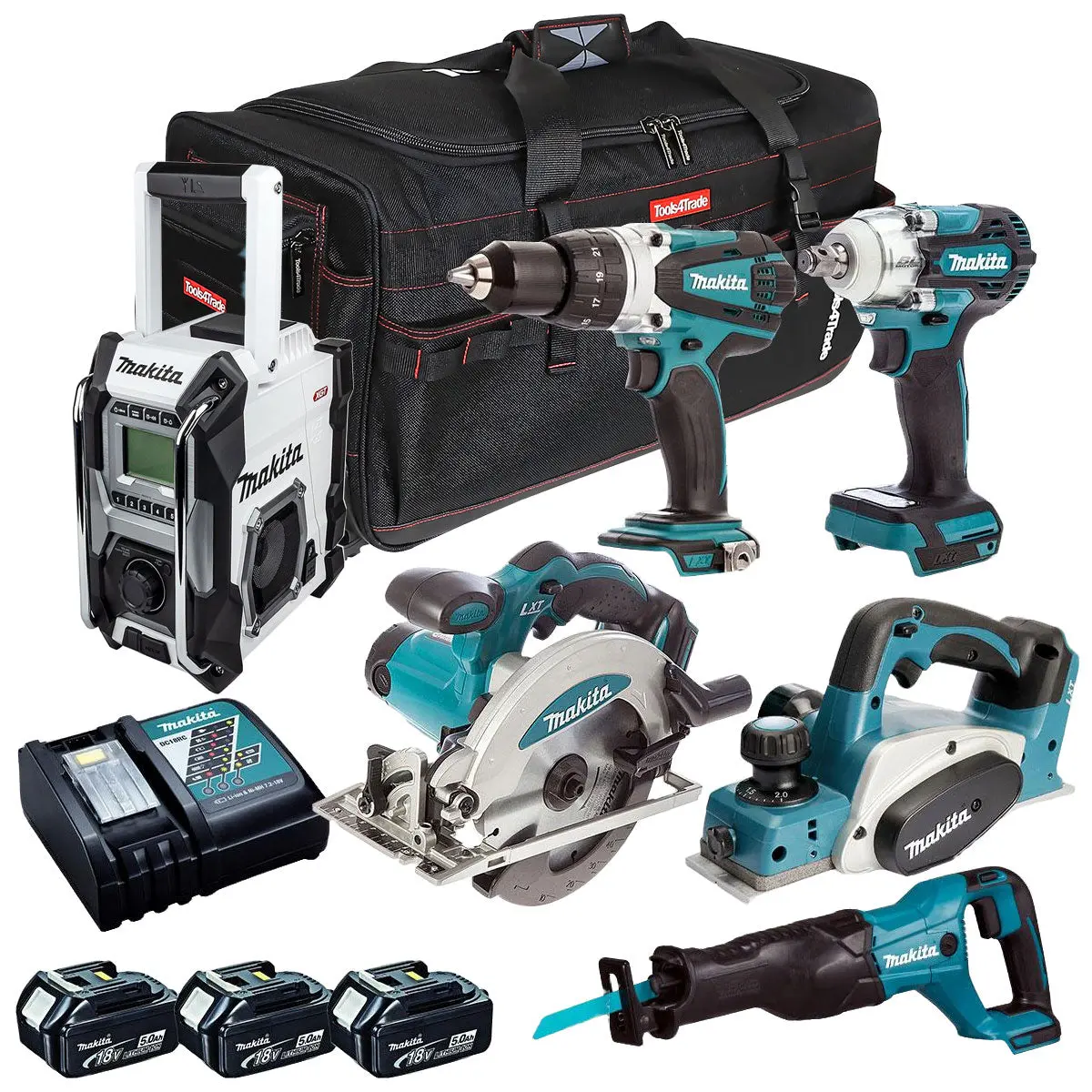 Makita 18V 6 Piece Power Tool Kit With 3 X 5.0Ah Battery & Charger T4tkit-12877 1