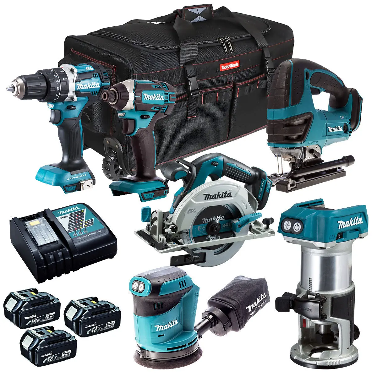 Makita 18V 6 Piece Power Tool Kit With 3 X 5.0Ah Battery & Charger T4tkit-12878 1