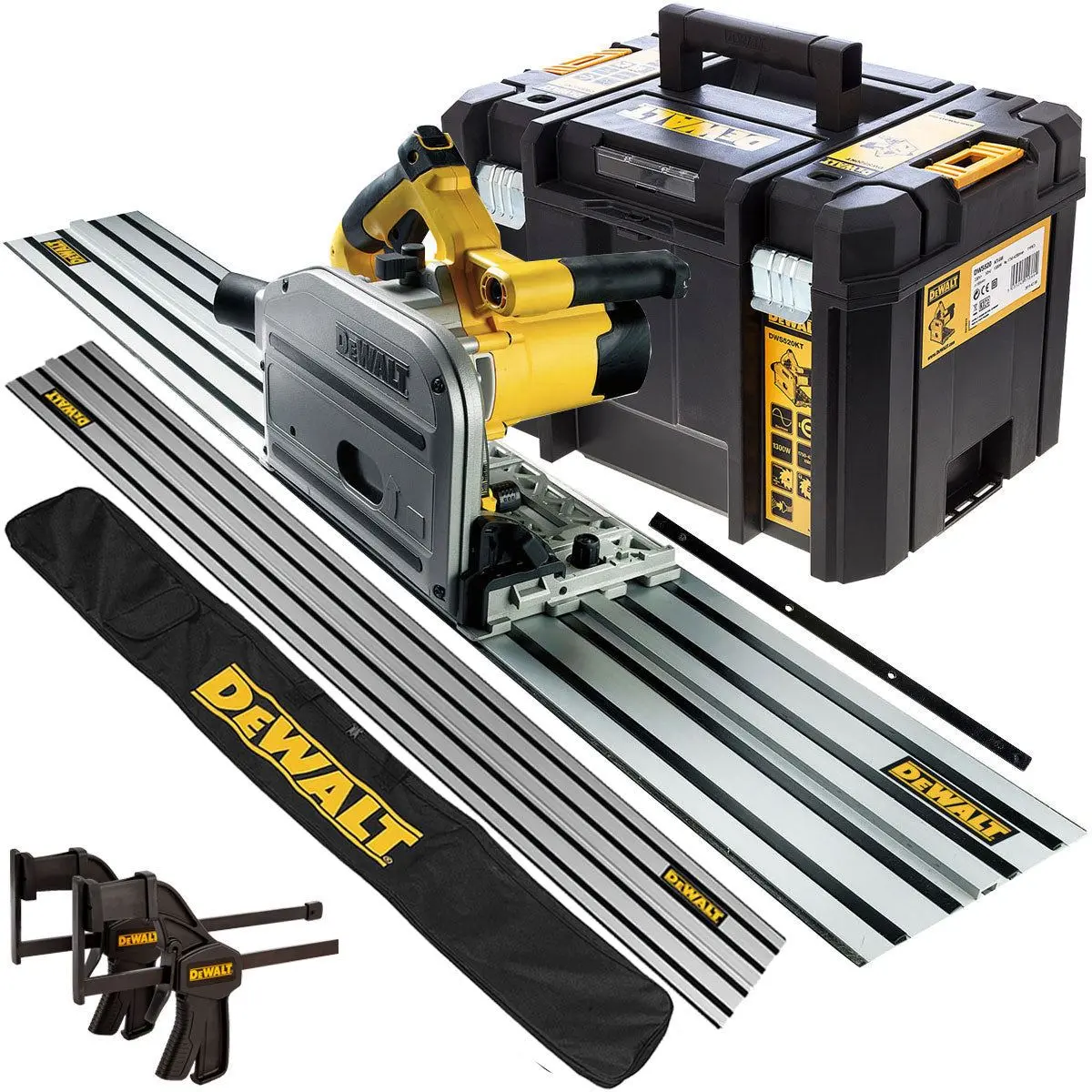 Dewalt Dws520kt 110V Plunge Saw With 2 X 1.5M Guide Rails Connector Clamps & Bag 1