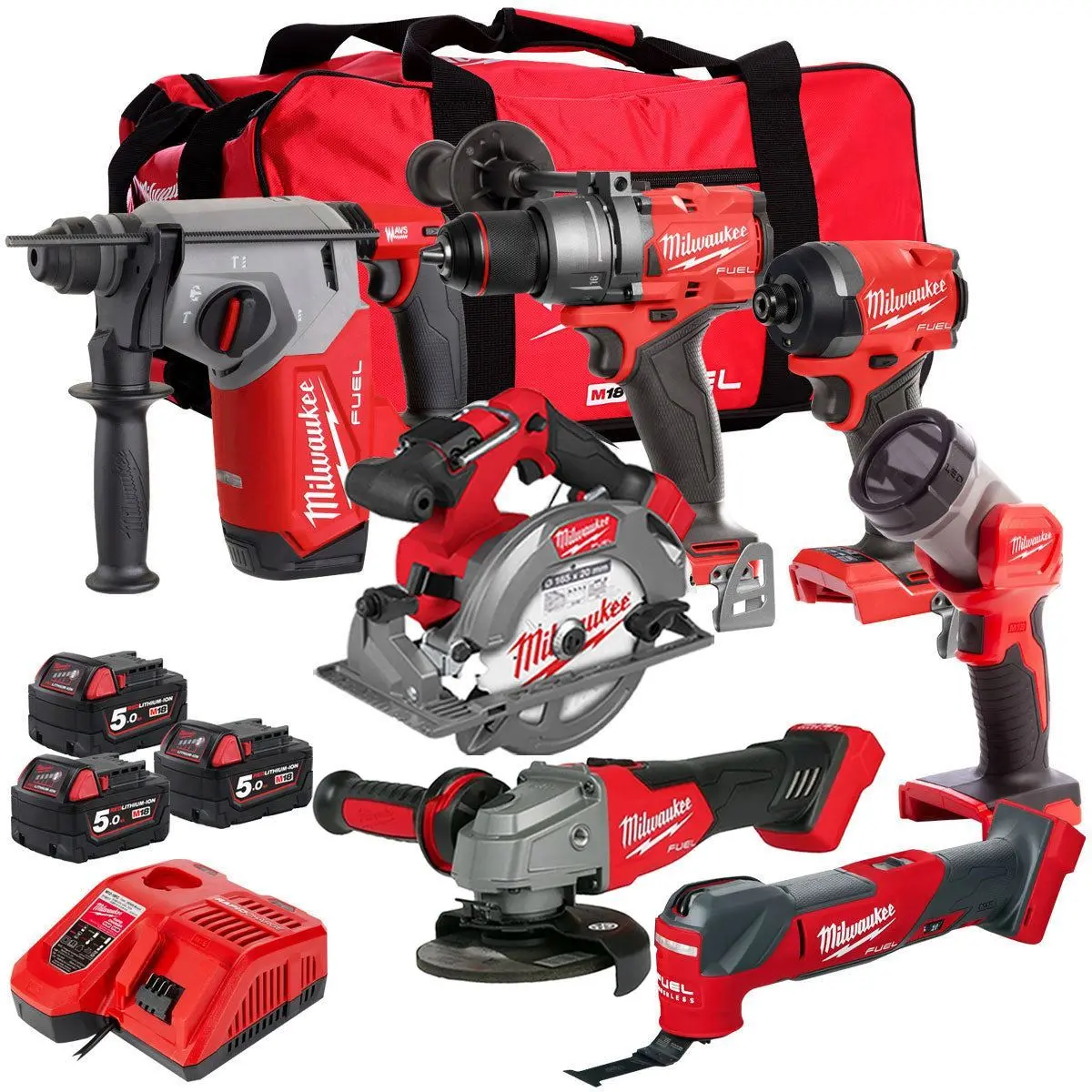 Milwaukee M18fpp7a3-503B 18V Fuel Brushless 7 Piece Tool Kit 3 X 5.0Ah Batteries Charger & Wheeled Bag 4933480878 1