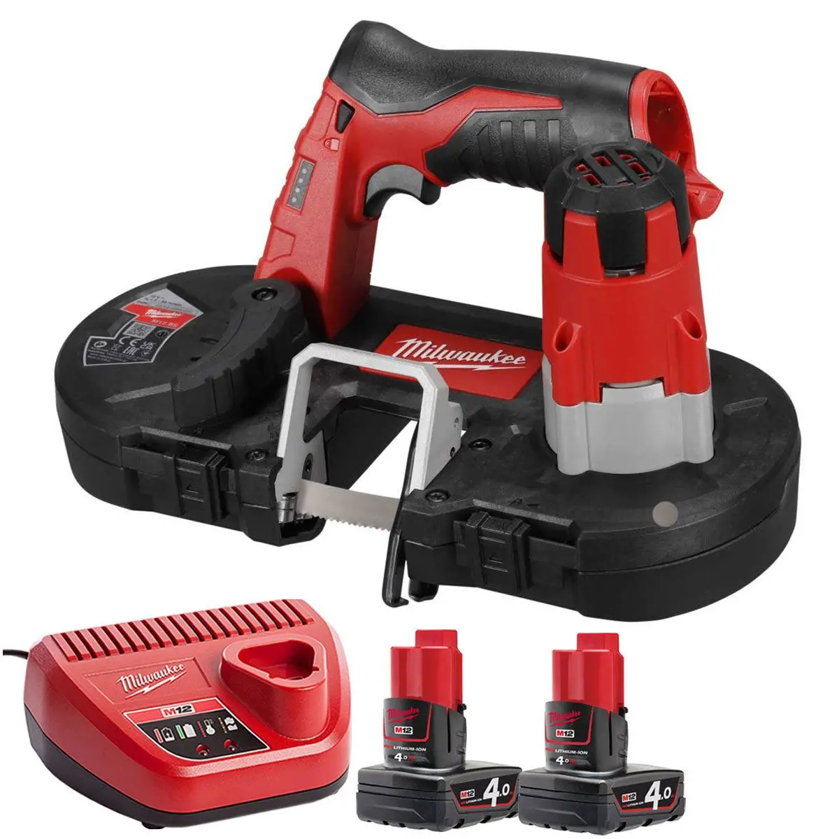 Milwaukee M12bs-0 12V Sub Compact Bandsaw With 2 X 4.0Ah Batteries & Charger 1