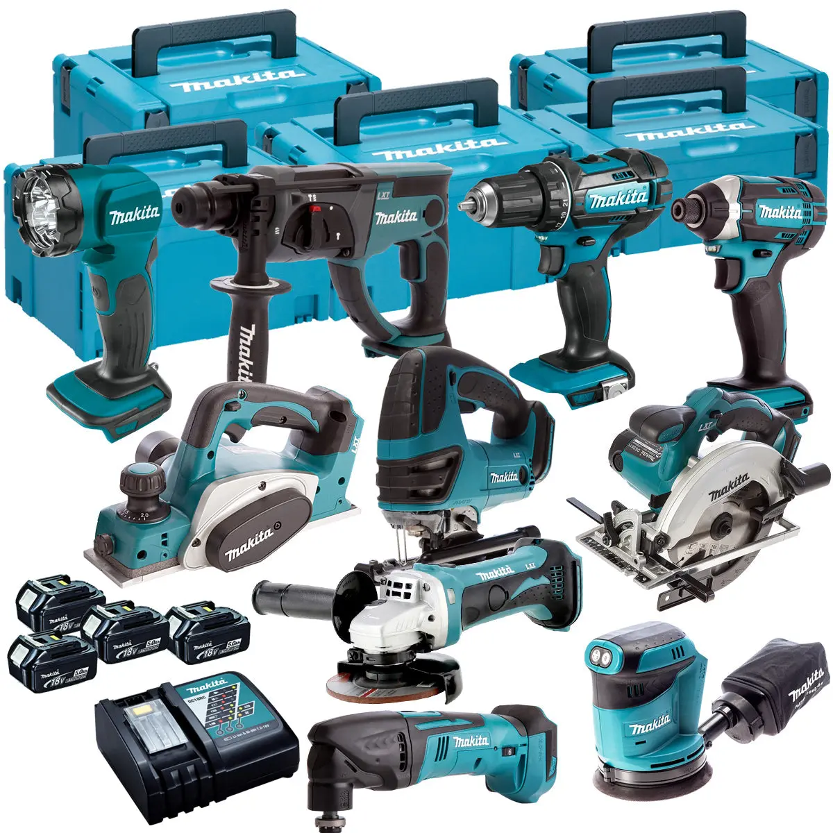 Makita 10 Piece Kit 18V Li-Ion With 4 X 5.0Ah Batteries Charger T4tkit-84 1