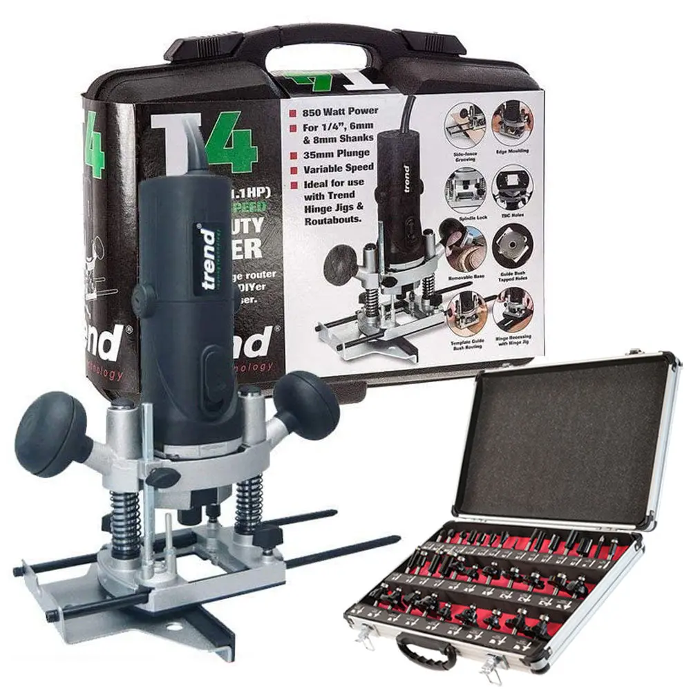 Trend T4elk Variable Speed Router 115V In Kitbox With 1/4" 35 Piece Cutter Set 1