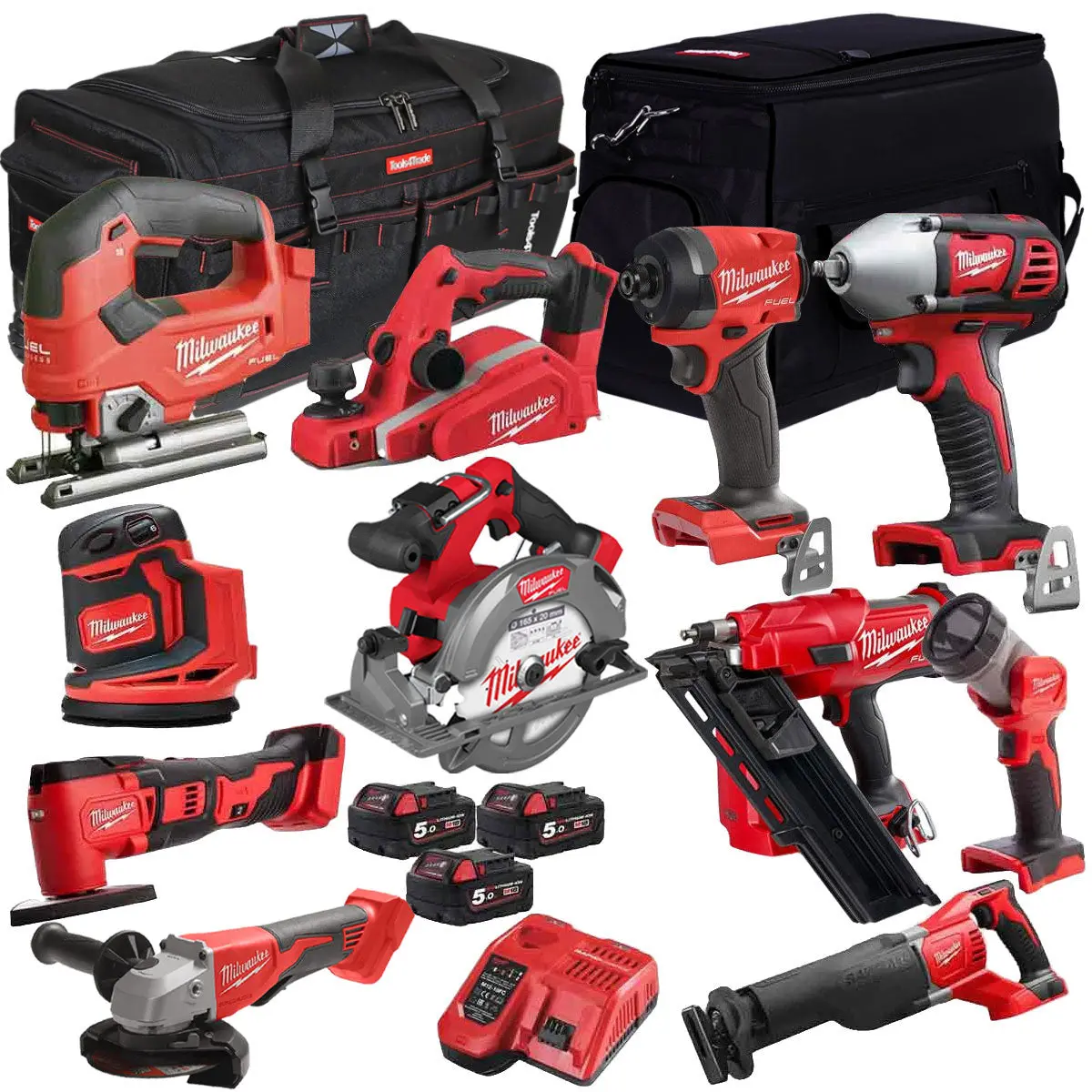 Milwaukee 18V Cordless 11 Piece Tool Kit With 3 X 5.0Ah Batteries & Smart Charger In Bag 1