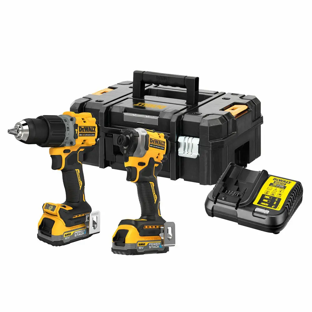 Dewalt Dck2050e2t 18V Xr Brushless Combi Drill & Impact Driver With 2 Powerstack Batteries Charger & Kitbox 1