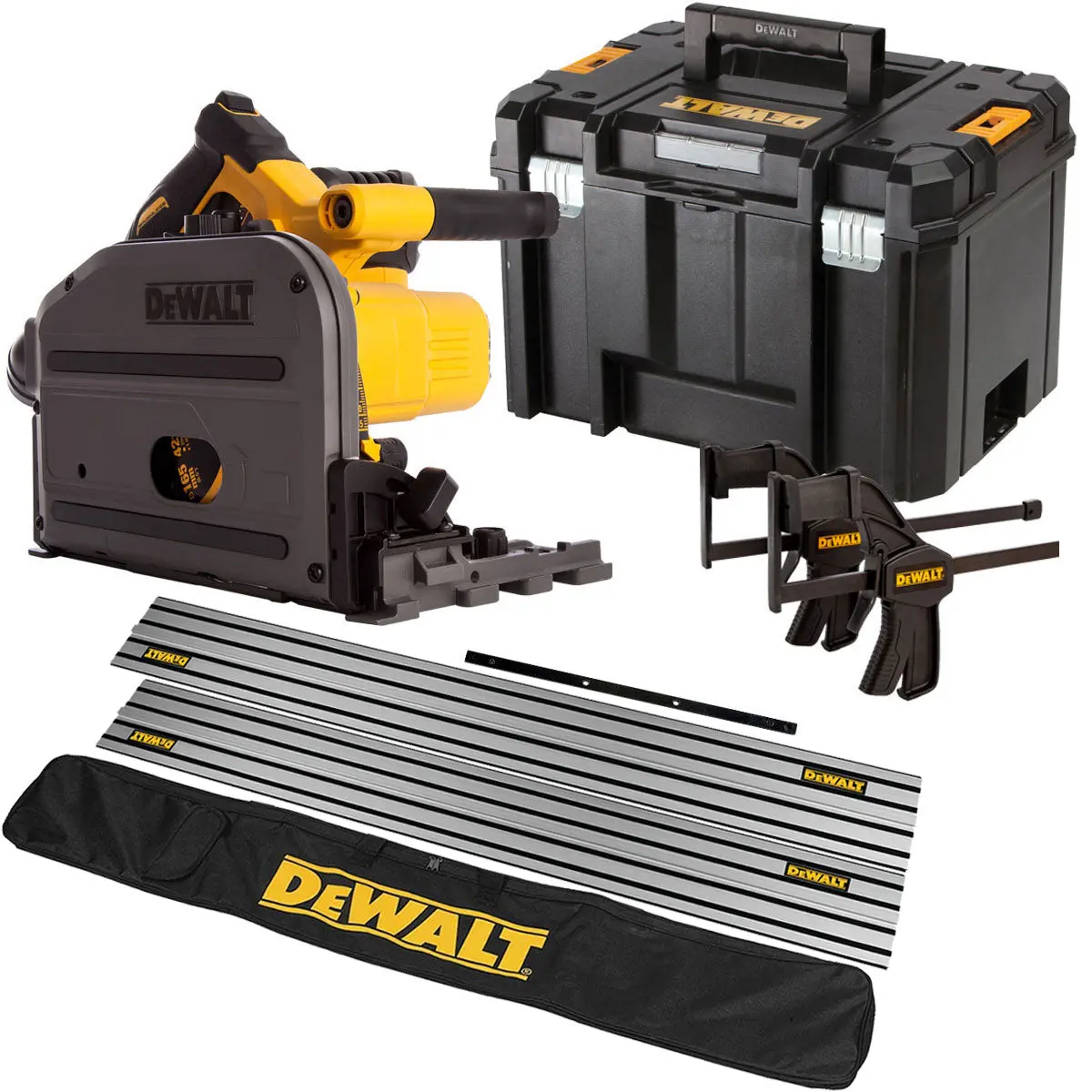 Dewalt Dcs520nt 54V Xr Flexvolt Brushless 165Mm Plunge Saw 2 X 1.5M Guide Rail Clamps & Case + Rail Bag 1