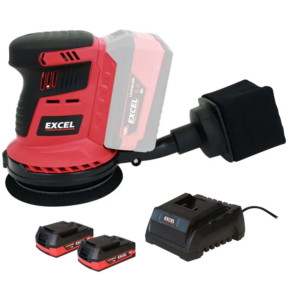 Excel 18V 125Mm Rotary Sander With 2 X 2.0Ah Battery & Charger 1