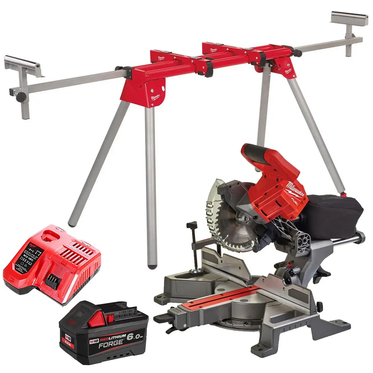 Milwaukee M18fms190-0 18V Fuel Brushless 190Mm Mitre Saw With 1 X 6.0Ah Battery Charger & Extendable Saw Stand 1