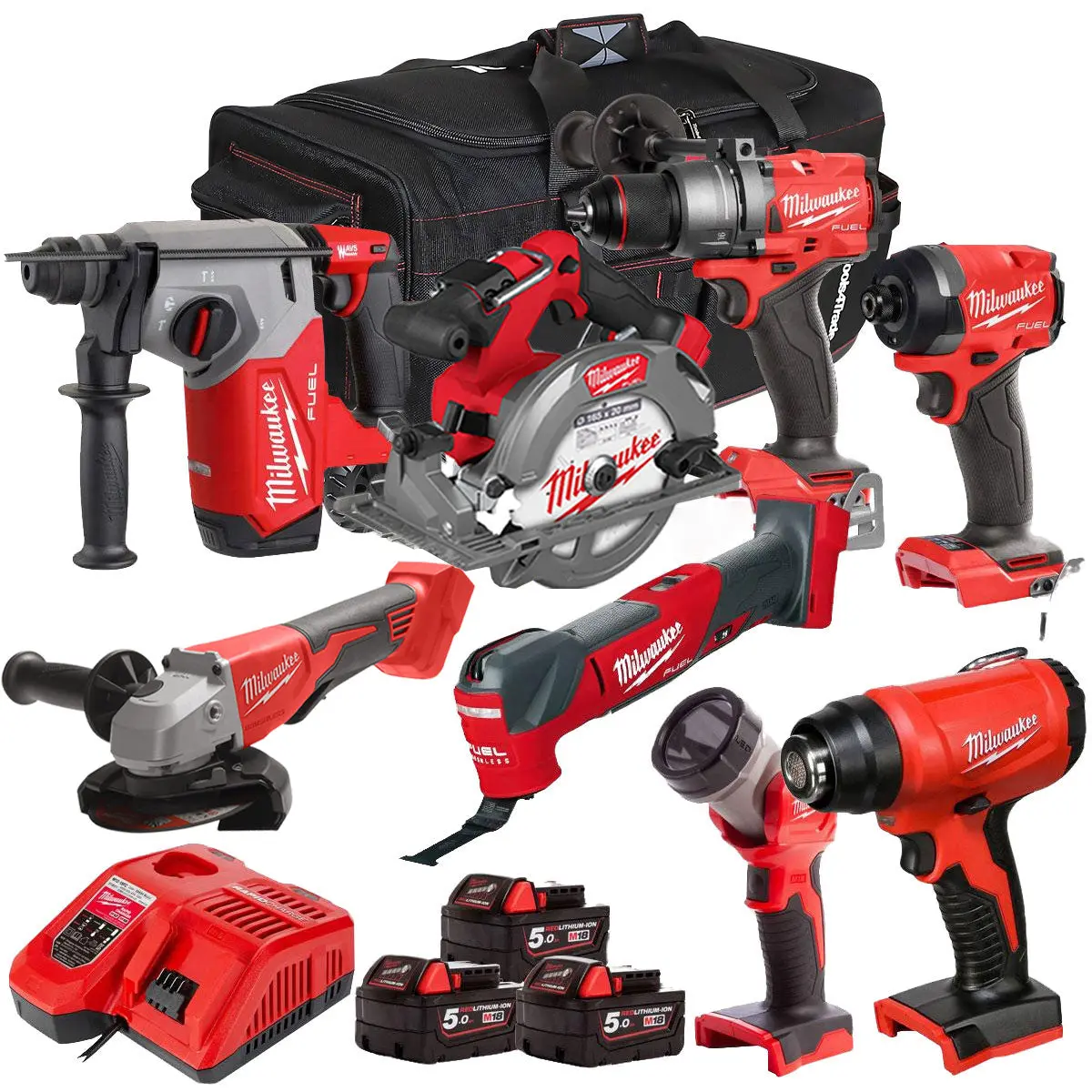 Milwaukee 18V 8 Piece Power Tool Kit With 3 X 5.0Ah Batteries T4tm-25 1