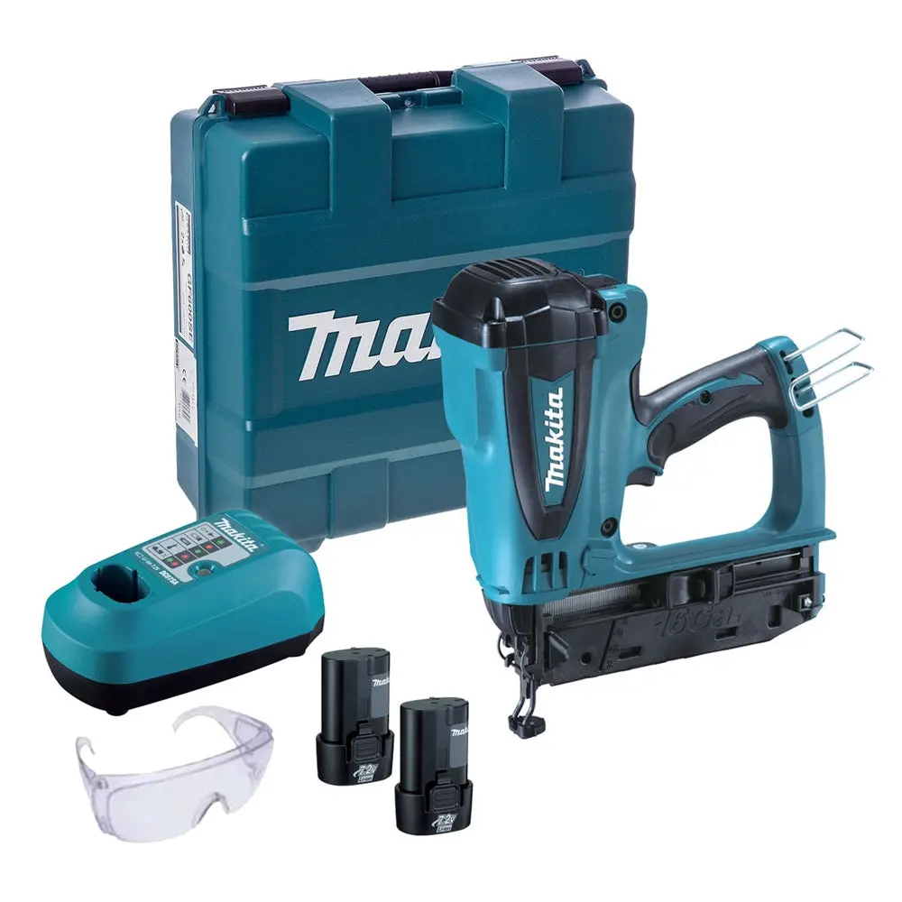 Makita Gf600se 7.2V Second Fix Gas Nail Gun With 2 X 1.5Ah Batteries Charger In Case 1