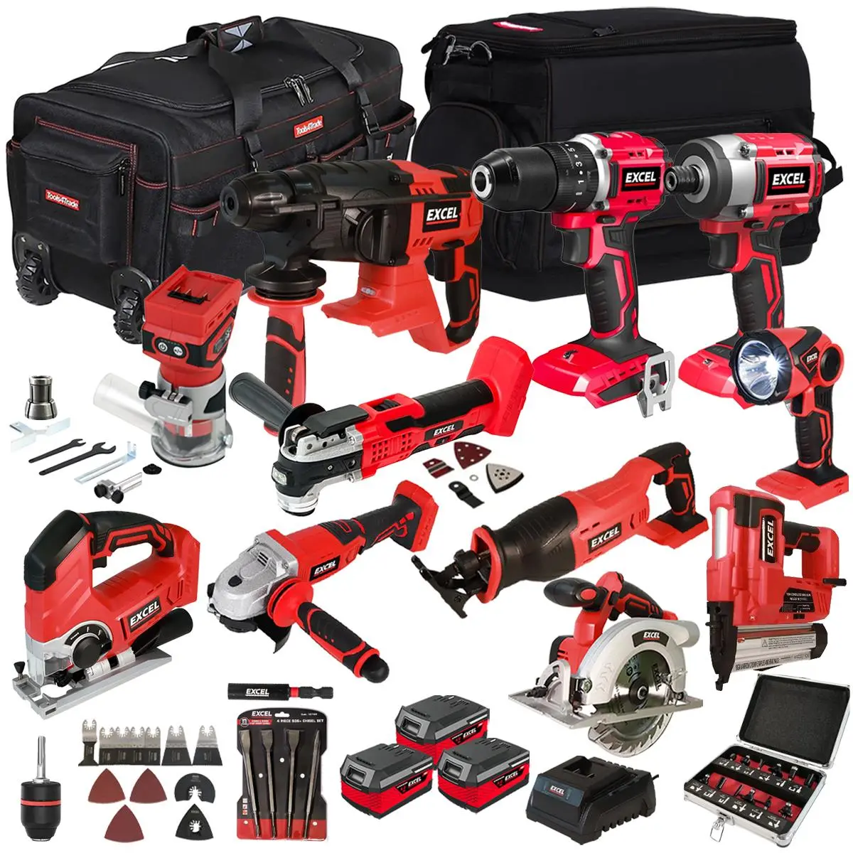 Excel 18V 11 Piece Power Tool Kit With 3 X 4.0Ah Battery Charger & Accessories Exlkit-17306 1