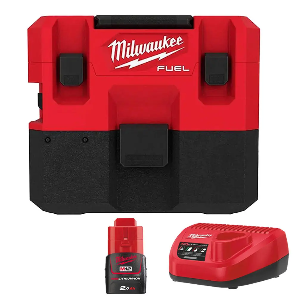 Milwaukee M12 Fvcl-0 12V Fuel Brushless Wet & Dry Vacuum With 1 X 2.0Ah Battery Charger 1
