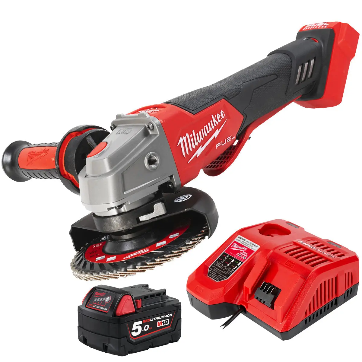 Milwaukee M18fsagv115xpdb-0 18V Fuel 115Mm Angle Grinder With 1 X 5.0Ah Battery & Charger 1