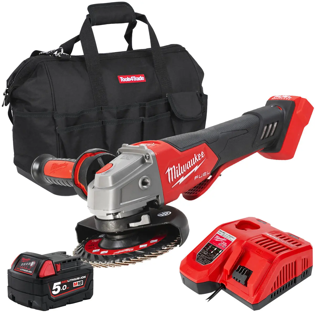 Milwaukee M18fsagv115xpdb-0 18V Fuel 115Mm Angle Grinder With 1 X 5.0Ah Battery Charger & Bag 1
