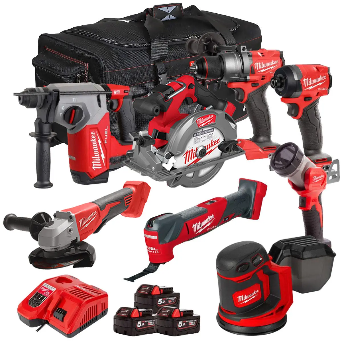 Milwaukee 18V Cordless 8 Piece Tool Kit With 3 X 5.0Ah Batteries & Charger In Bag T4tm-1 1