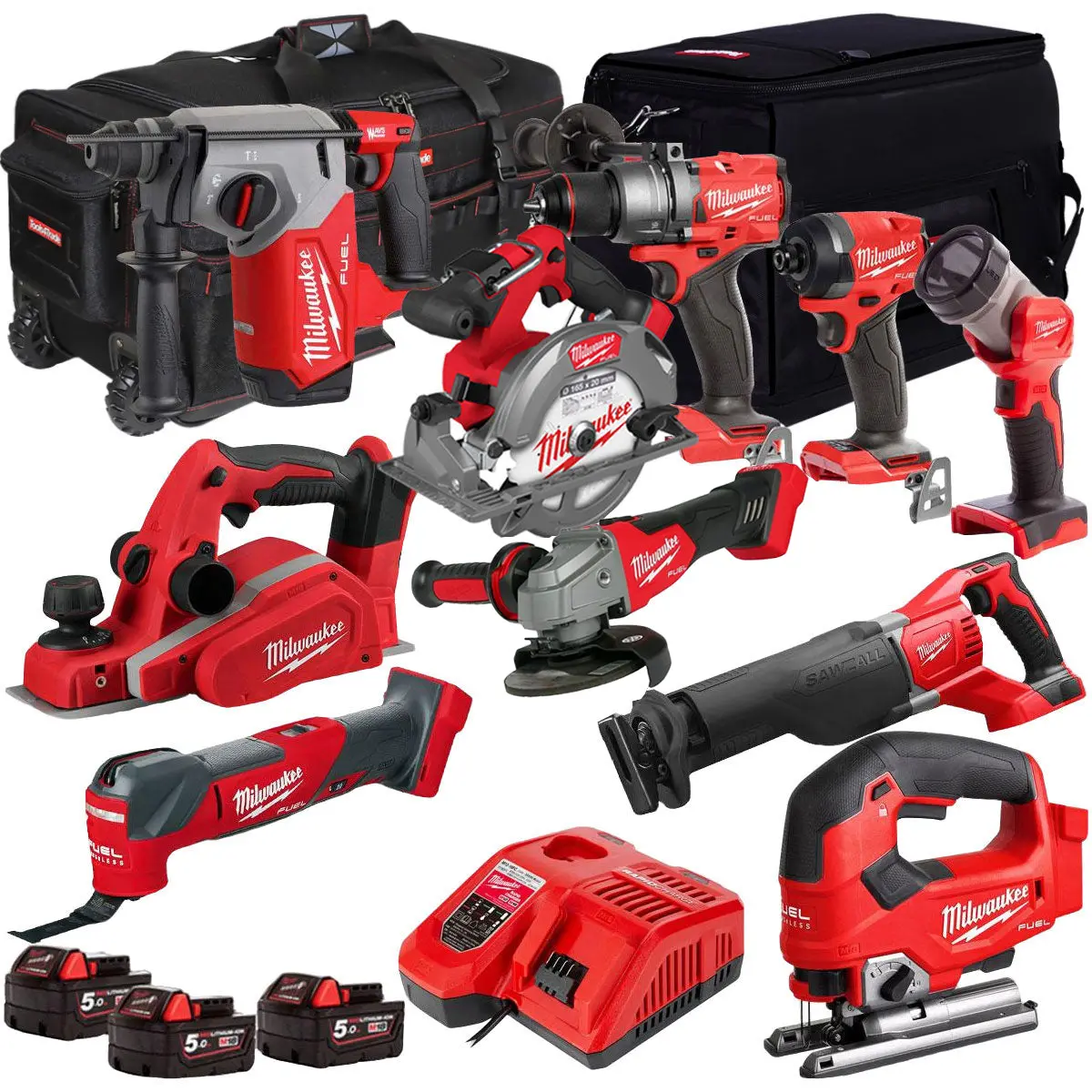 Milwaukee 18V Cordless 10 Piece Tool Kit With 3 X 5.0Ah Batteries & Charger In Bag T4tm-8 1