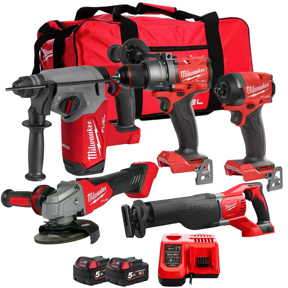 Milwaukee 18V Cordless 5 Piece Tool Kit With 2 X 5.0Ah Batteries & Charger In Bag T4tm-16 1