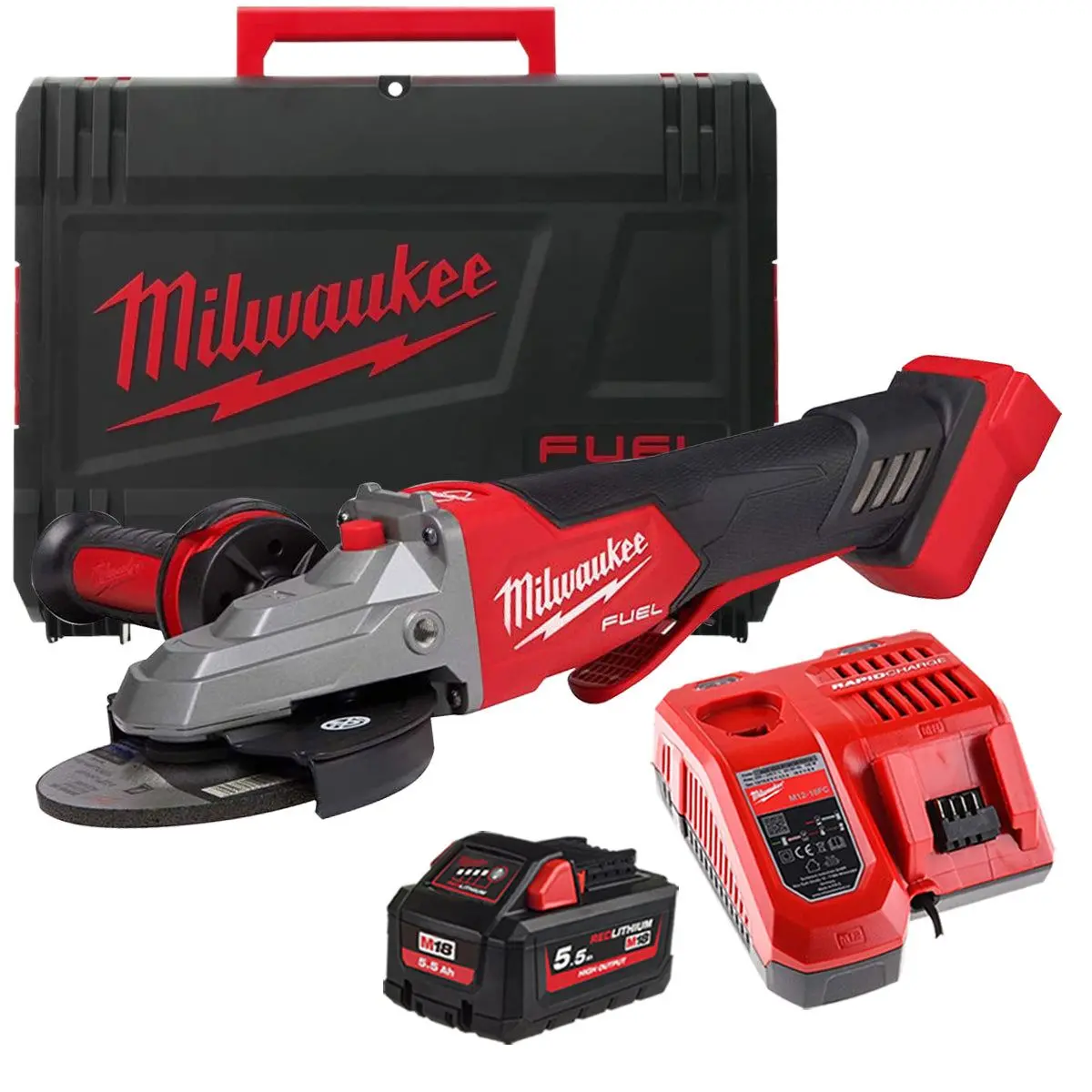 Milwaukee M18fsagf125xpdb-0X 18V Fuel Brushless 125Mm Angle Grinder With 1 X 5.5Ah Battery Charger & Case 1