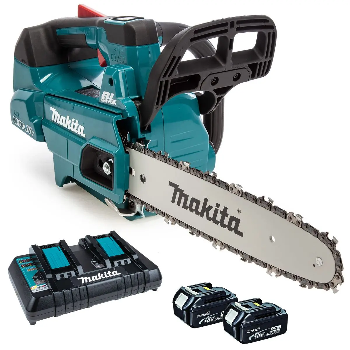 Makita Duc306pt2 36V Lxt Brushless Top Handle Chainsaw With 2 X 5.0Ah Batteries & Charger 1