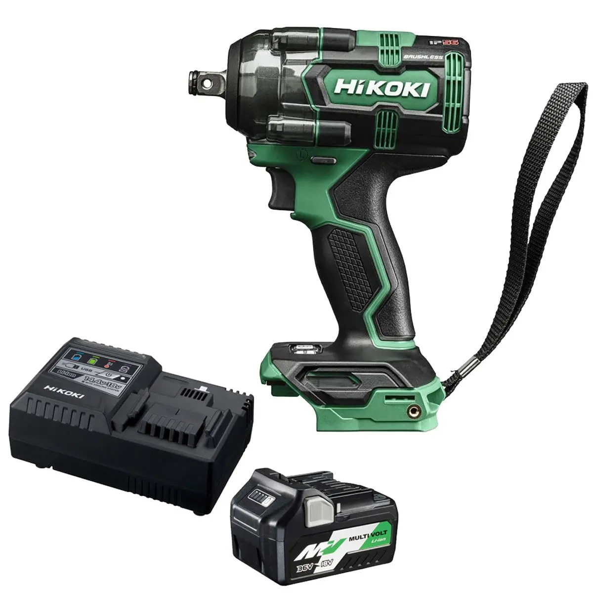 Hikoki Wr18dhw2z 18V Brushless 1/2" Impact Wrench With 1 X 2.5Ah/5.0Ah Battery & Charger 1