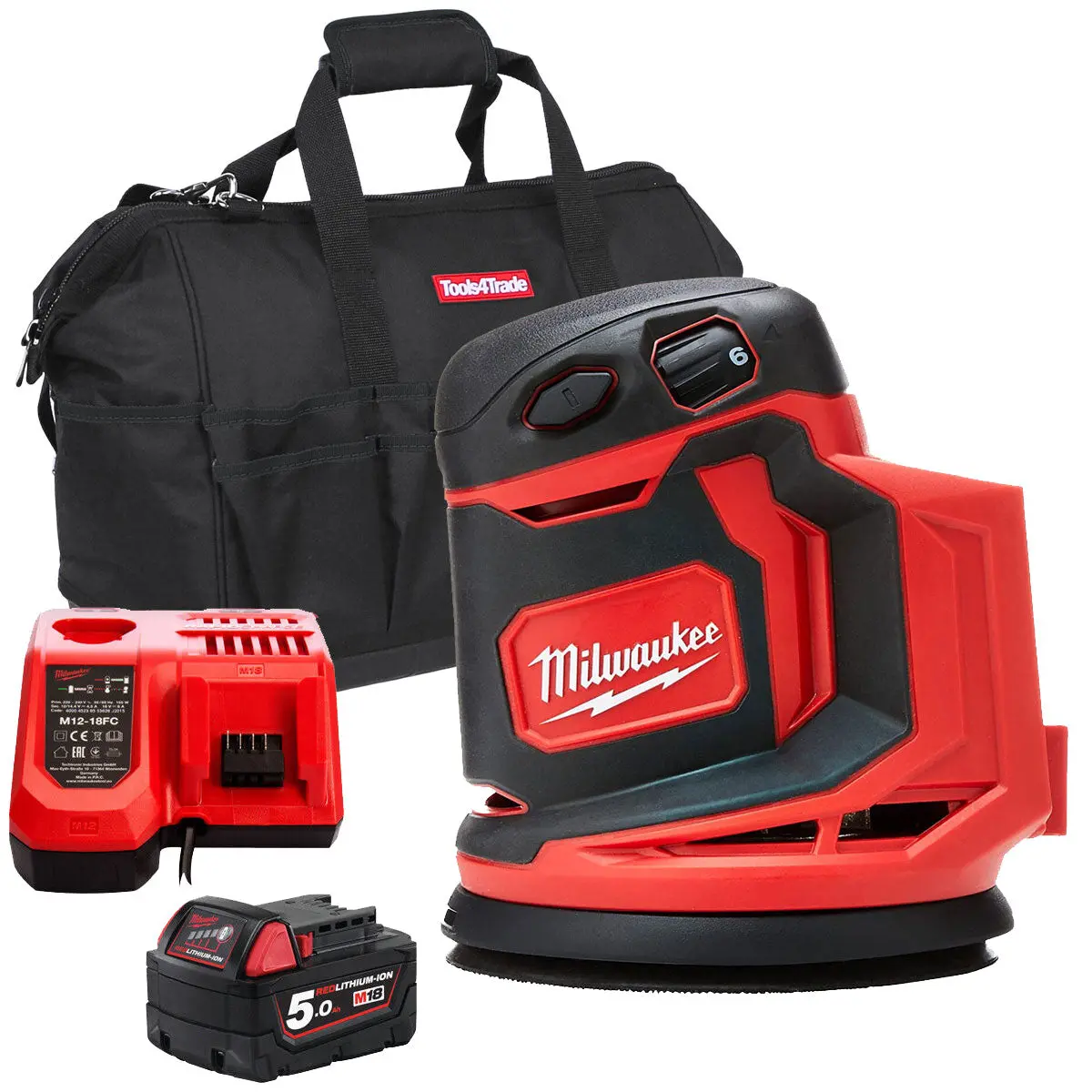Milwaukee M18bos125-0 18V 125Mm Random Orbital Sander With 1 X 5.0Ah Battery Charger & Bag 1