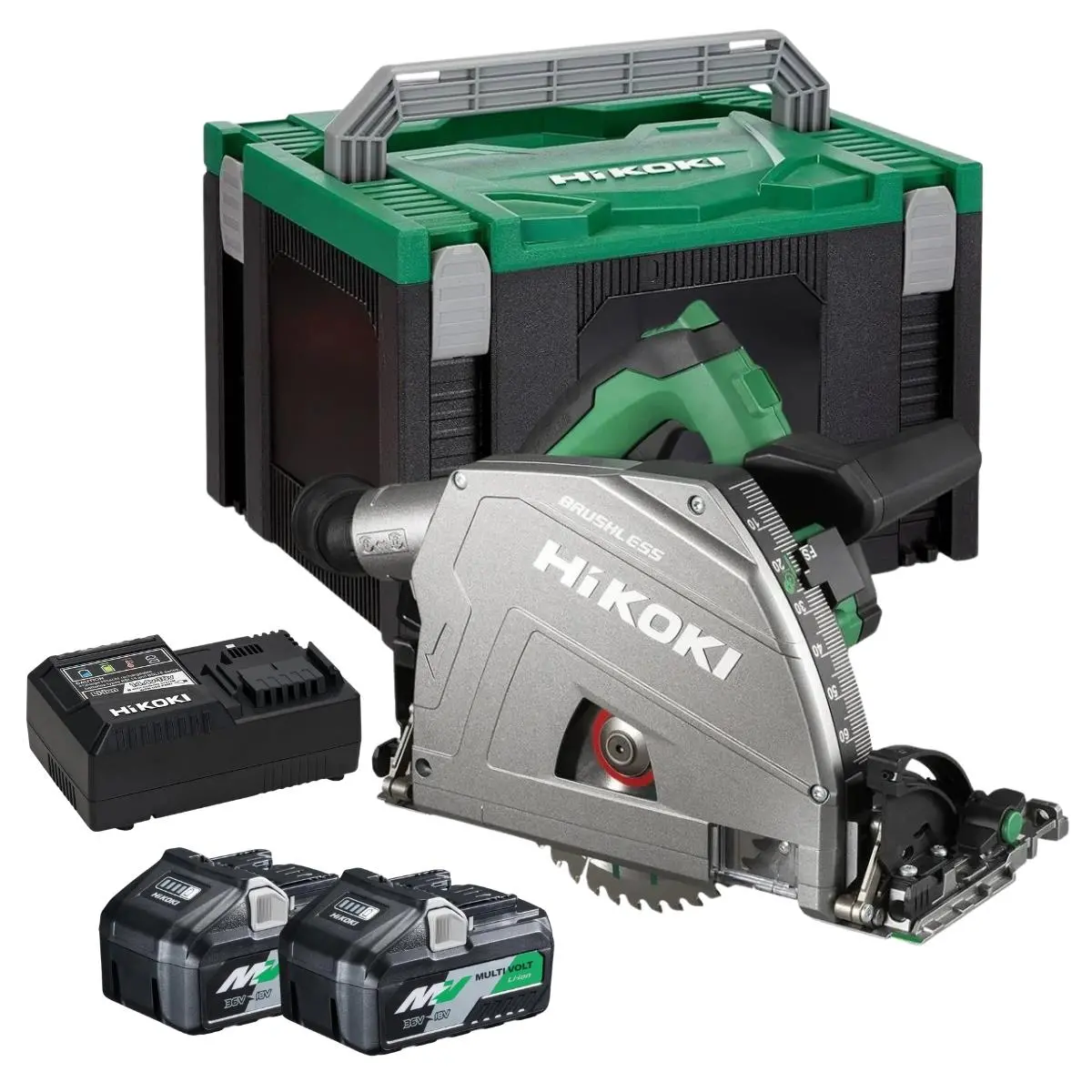 Hikoki C3606dpaw2z 36V Multivolt Brushless Plunge Saw With 2 X 4.0/8.0Ah Battery Charger & Case 1