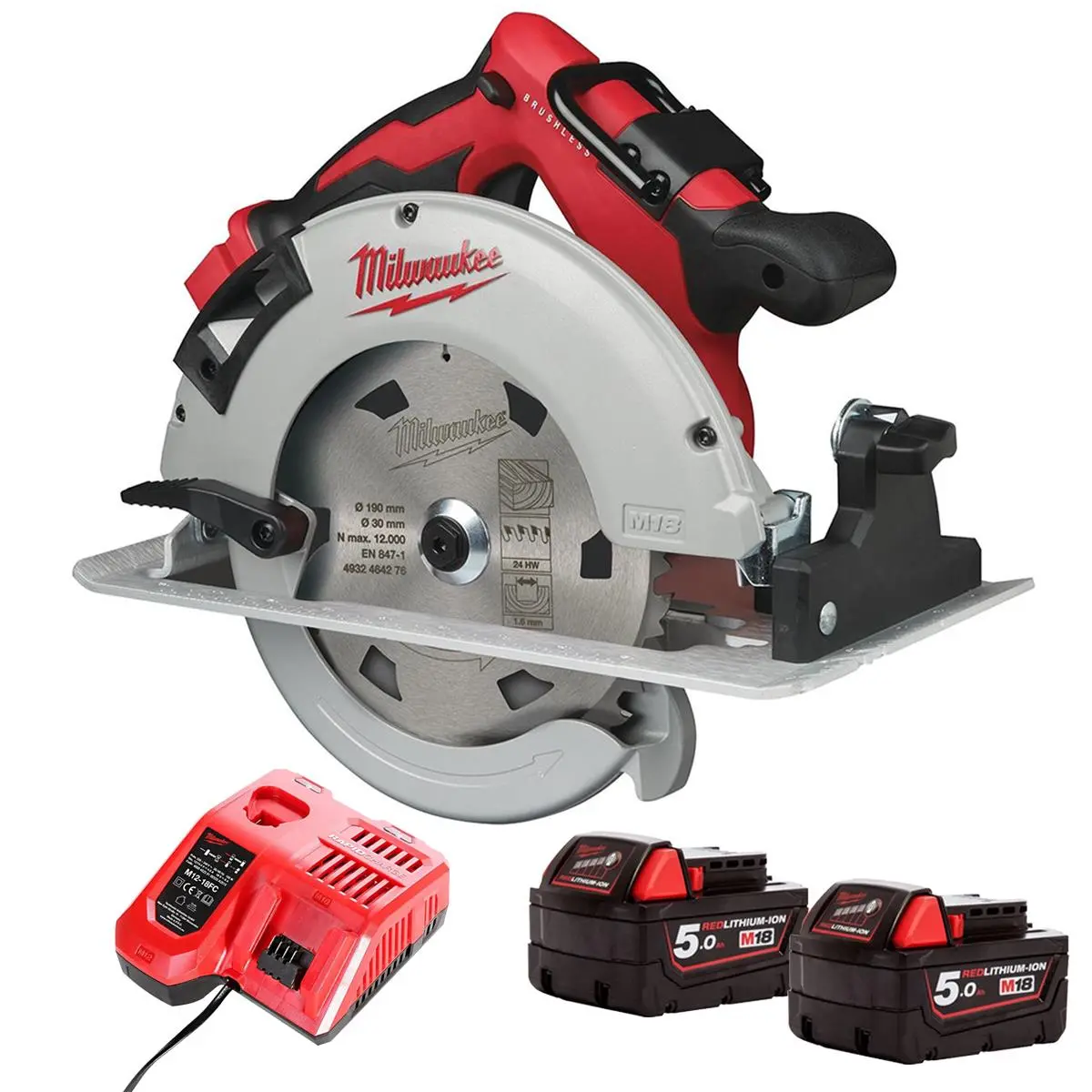 Milwaukee M18blcs66-0 18V Brushless 190Mm Circular Saw With 2 X 5.0Ah Battery & Charger 1