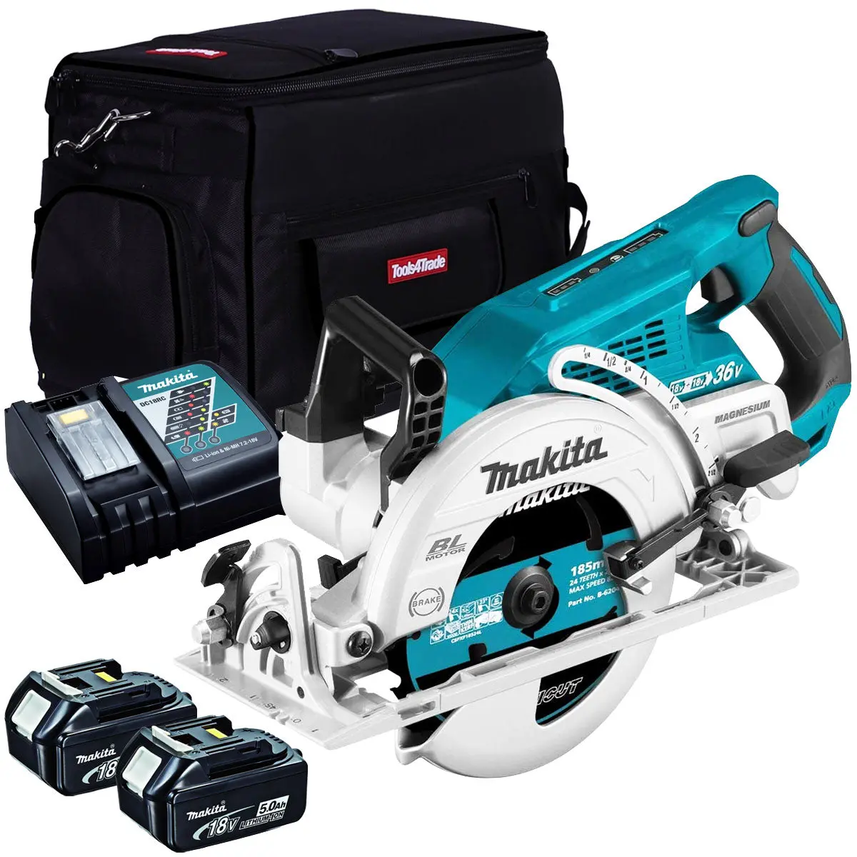 Makita Drs780z 36V Brushless 185Mm Circular Saw With 2 X 5.0Ah Batteries, Charger & Tool Bag 1