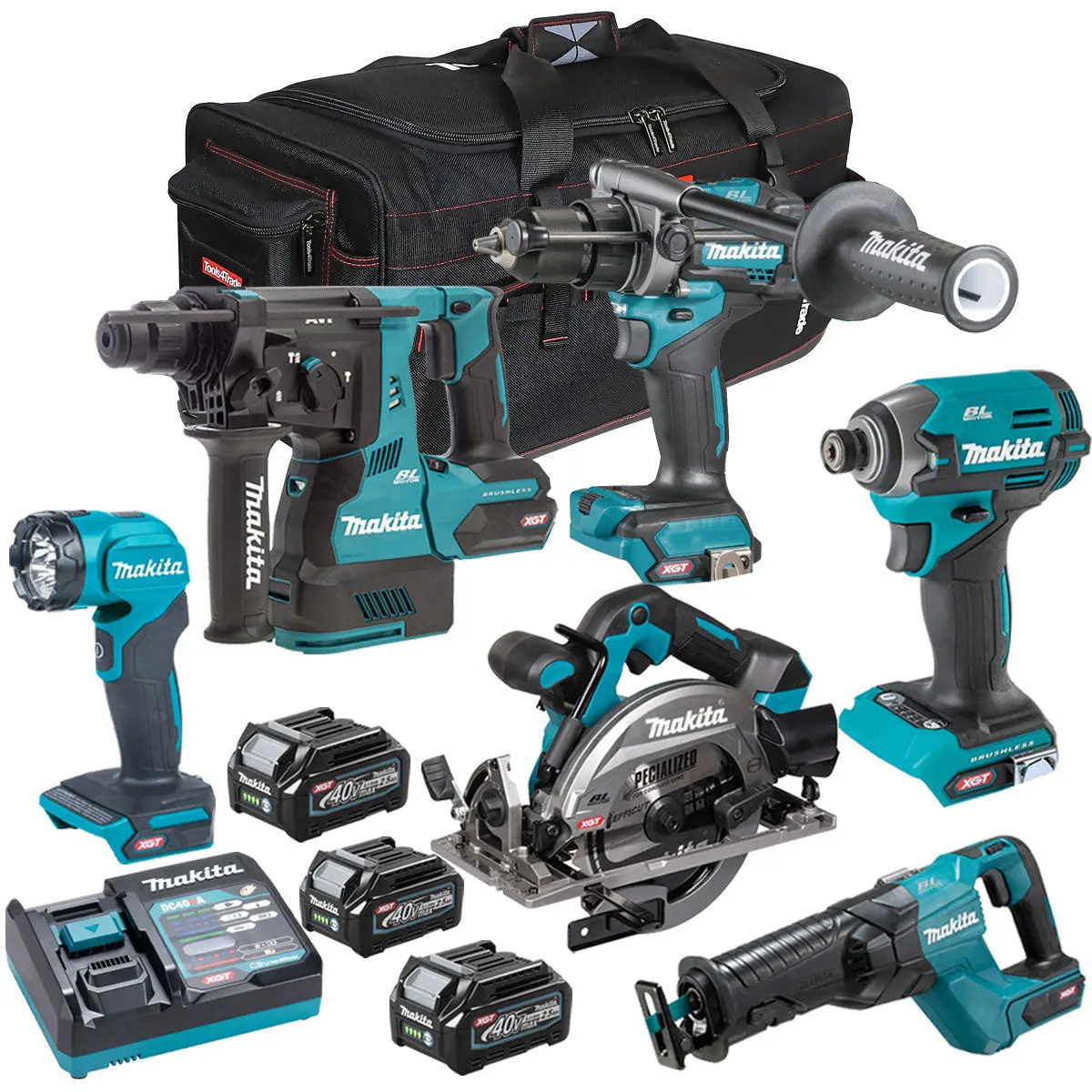 Makita 40V Xgt 6 Piece Brushless Power Tool Kit With 3 X 2.5Ah Battery T4tkit-16051 1