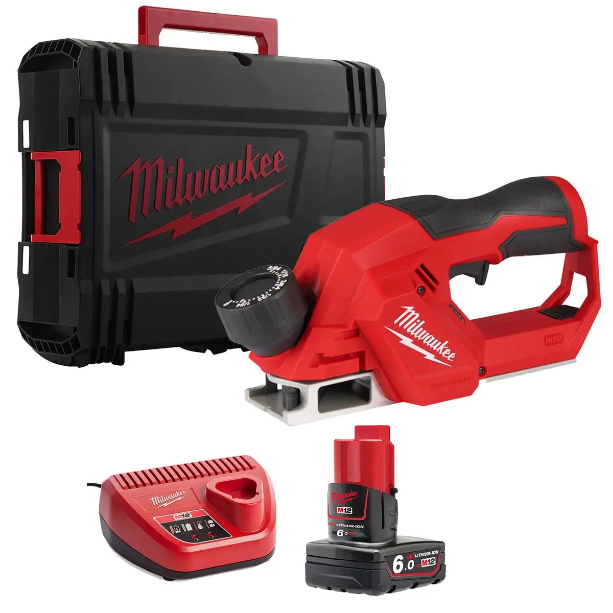 Milwaukee M12blp-0X 12V Brushless 56Mm Planer With 1 X 6.0Ah Battery Charger & Case 1