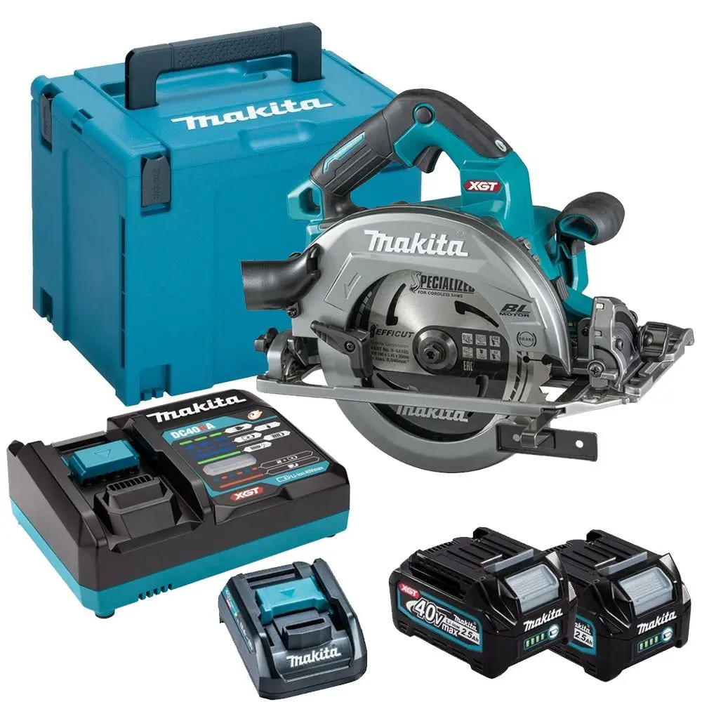 Makita Hs004gd203 40V Max Xgt 190Mm Brushless Circular Saw With 2 X 2.5Ah Batteries, Charger In Case 1