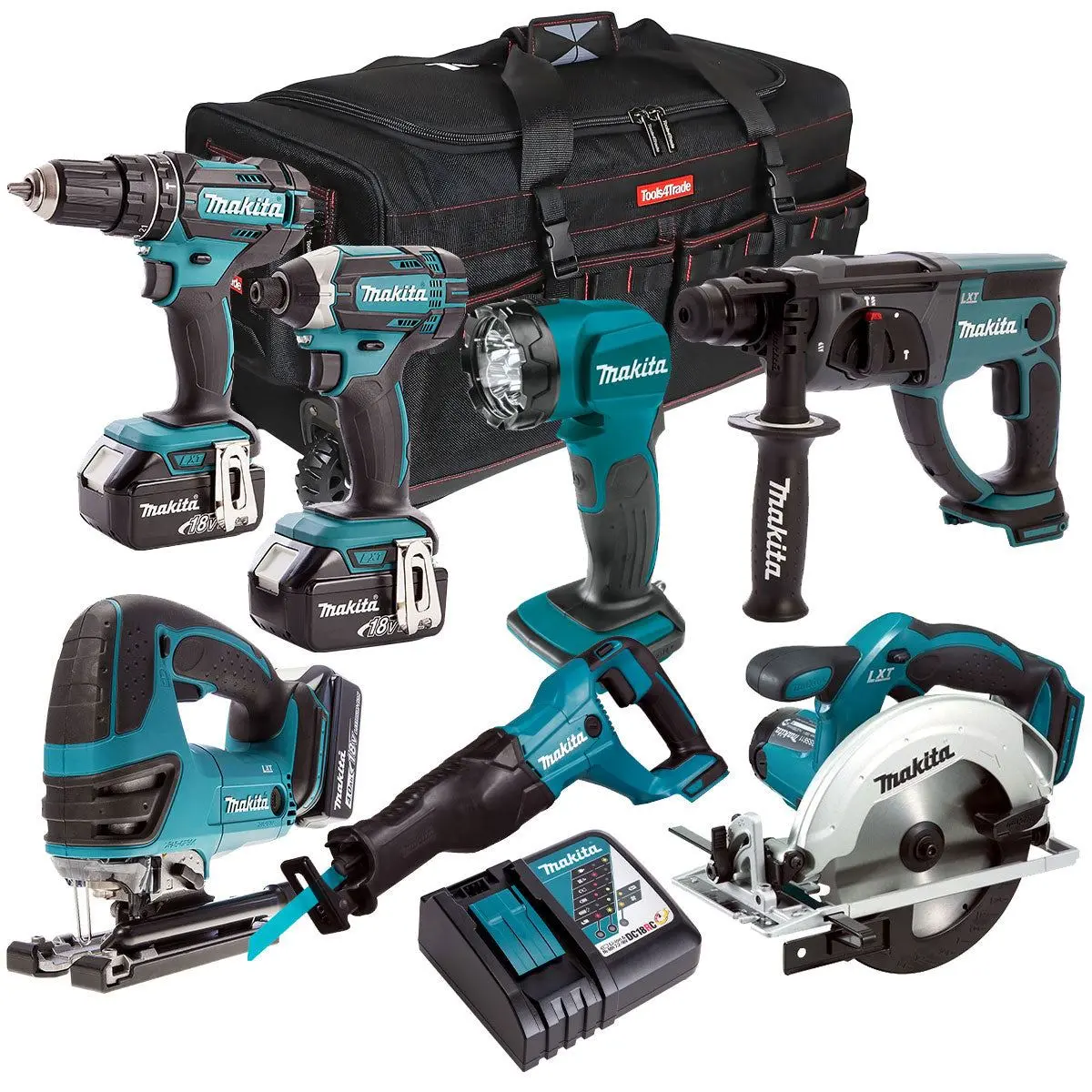 Makita 18V 7 Piece Combo Kit With 3 X 5.0Ah Batteries & Charger T4tkit-201 1