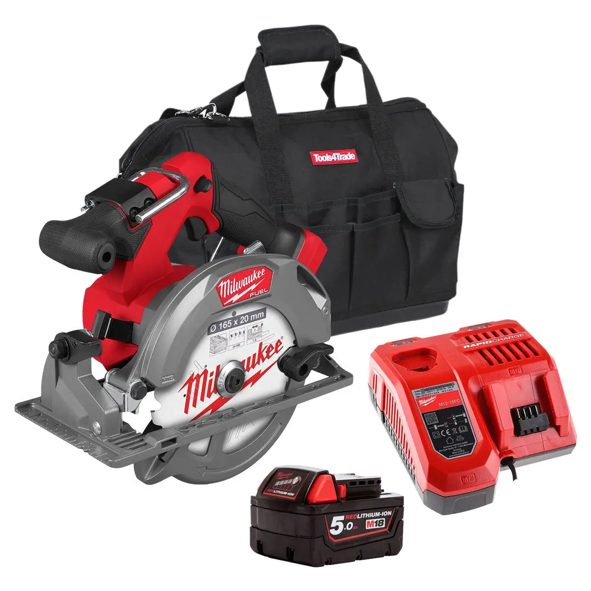 Milwaukee M18fcs552-0 M18 Fuel 18V Brushless 165Mm Circular Saw With 1 X 5.0Ah Battery Charger & Bag 1