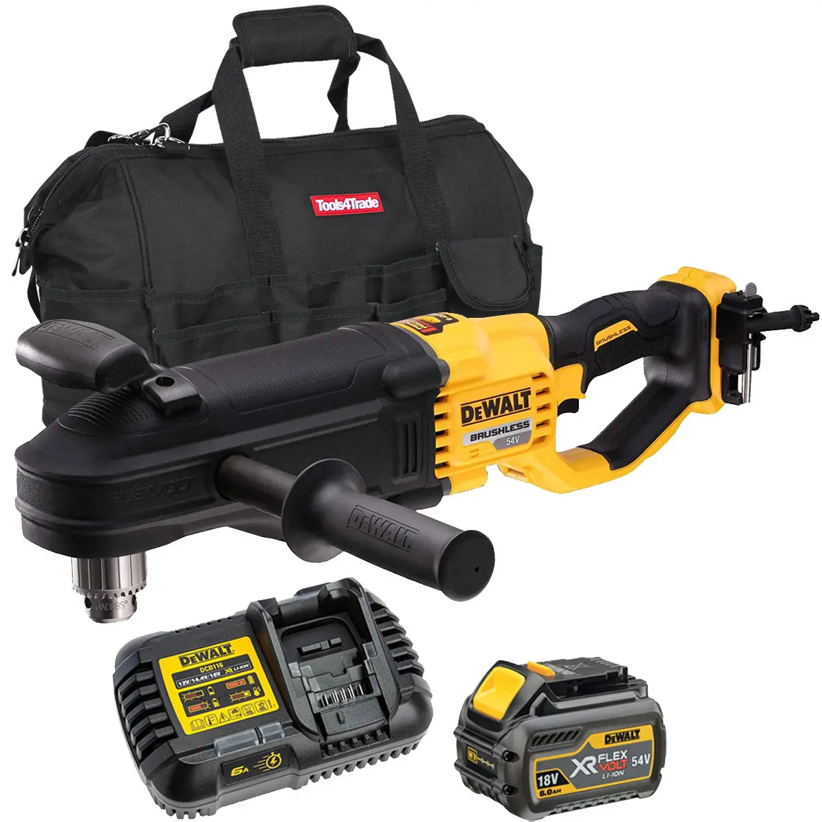 Dewalt Dcd470n 54V Xr Flexvolt Brushless Right Angled Core Drill With 1 X 6.0Ah Battery Charger & Bag 1