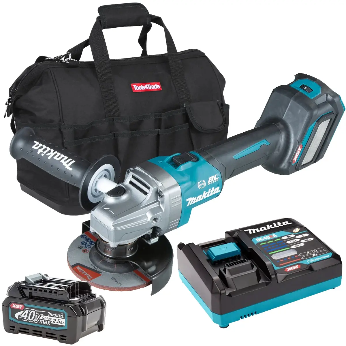 Makita Ga022gz 40V 115Mm Brushless Angle Grinder With 1 X 2.5Ah Battery Charger & Bag 1