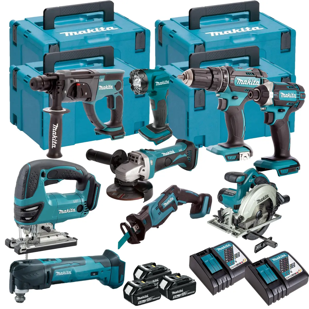Makita 18V 9 Piece Power Tool Kit With 3 X 5.0Ah Battery & Charger T4tkit-16454 1