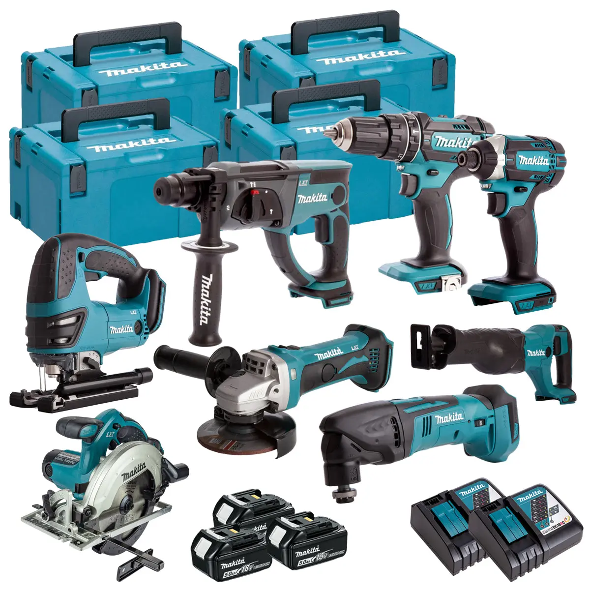 Makita 18V 8 Piece Power Tool Kit With 3 X 5.0Ah Battery & Charger T4tkit-16463 1