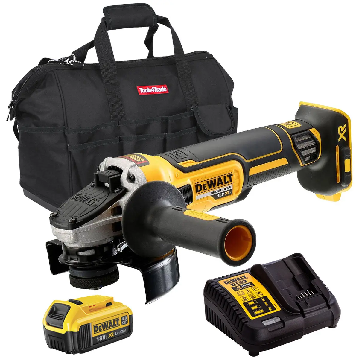 Dewalt Dcg405n 18V Brushless 125Mm Angle Grinder With 1 X 4.0Ah Battery Charger & Bag 1