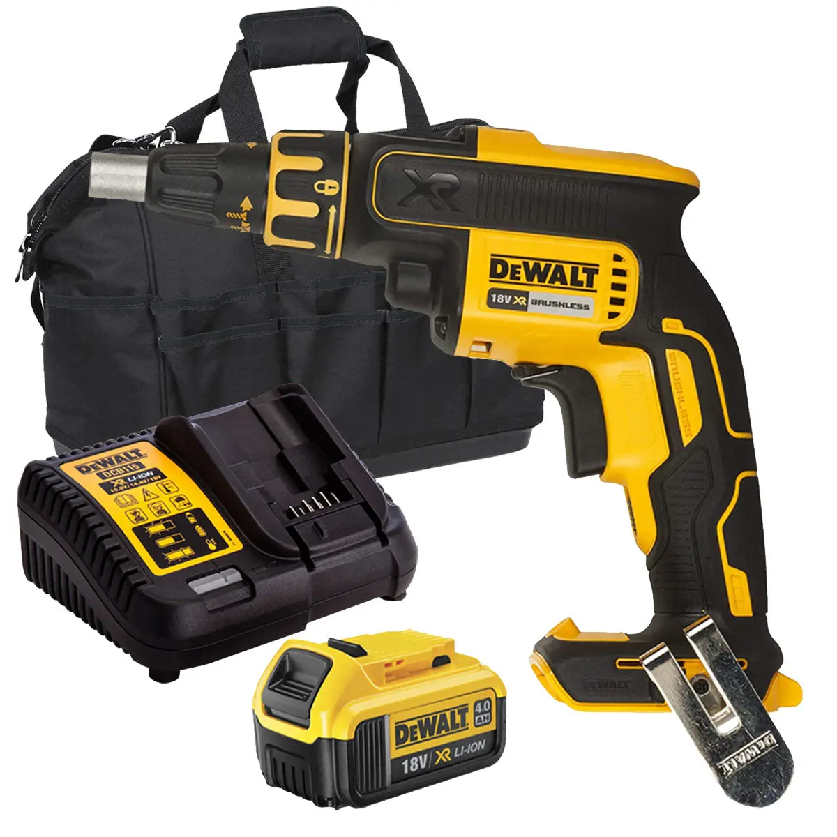 Dewalt Dcf620n 18V Brushless Drywall Screwdriver With 1 X 4.0Ah Battery Charger & Bag 1